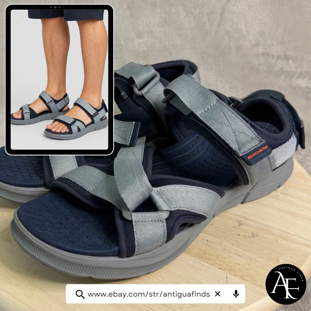 Skechers Relaxed Fit Mens‎ Navy Grey Athletic Hiking Sandals 237050 Size 12